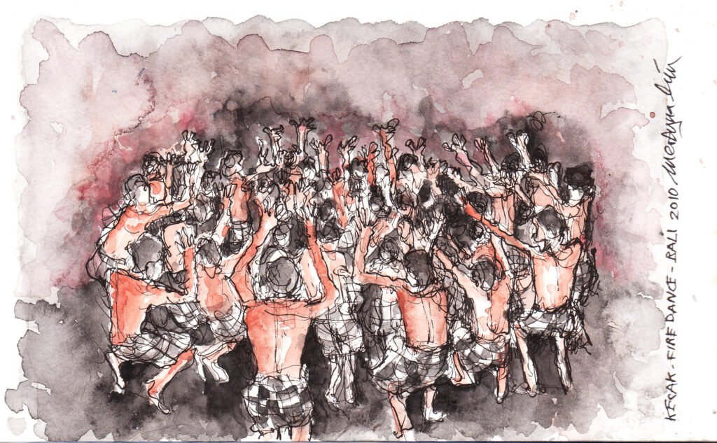 Sketch of Kecak (Balinese fire dance) by Merlyna Lim