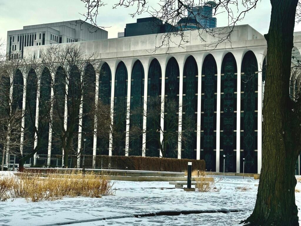 A photo of the Northwestern National Life Building in Minneapolis, designed by architect Minoru Yamasaki