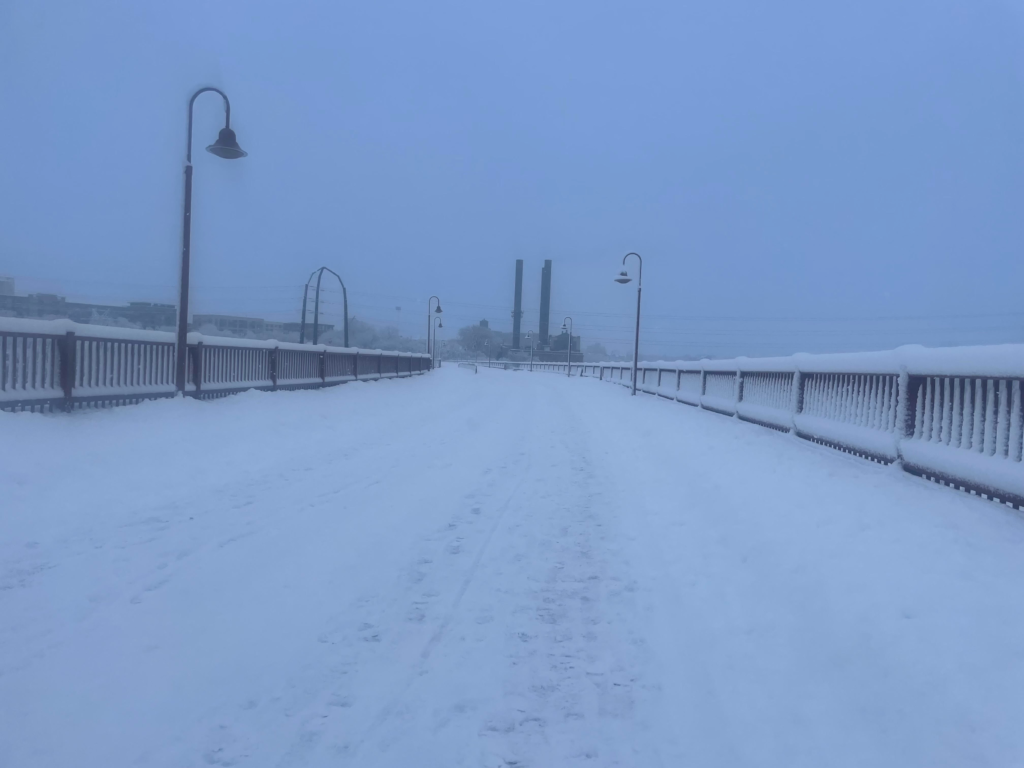 A photo of the Stone Arch Bridge above the Mississippi River in Minneapolis